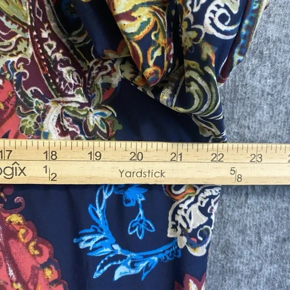 Cocomo Top Womens 1X Blue Paisley Artsy Tie Front Stretch Flowy Popover Office - Picture 6 of 9